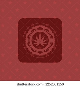 marijuana leaf icon inside badge with red background