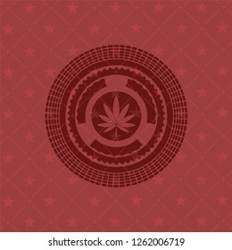 marijuana leaf icon inside badge with red background