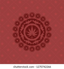 marijuana leaf icon inside badge with red background