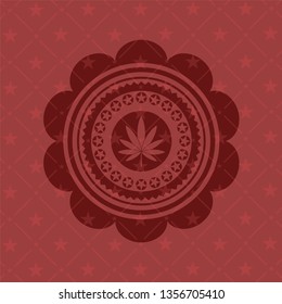 marijuana leaf icon inside badge with red background
