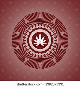 marijuana leaf icon inside badge with red background