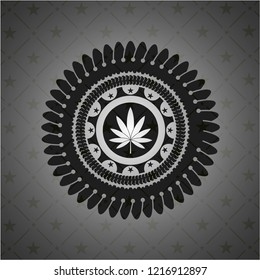 marijuana leaf icon inside black emblem. Vintage.