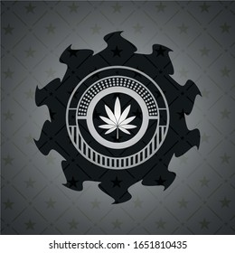 marijuana leaf icon inside black emblem. Vintage.