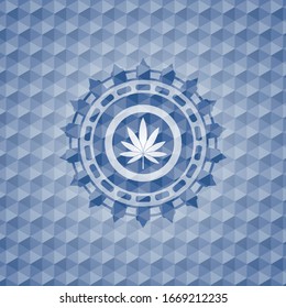 ícono de hoja de marihuana dentro de la placa hexagonal azul.