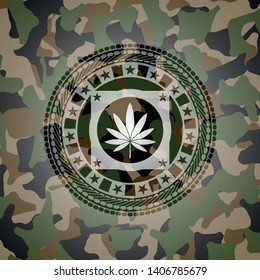 marijuana leaf icon inside camo emblem