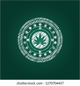 marijuana leaf icon inside chalk emblem