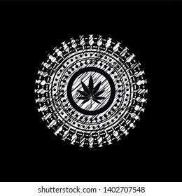 marijuana leaf icon inside chalk emblem written on a blackboard