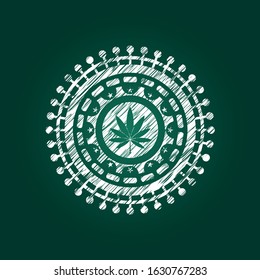 marijuana leaf icon inside chalk emblem