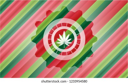 marijuana leaf icon inside christmas style emblem.