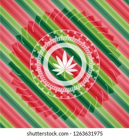 marijuana leaf icon inside christmas style badge..