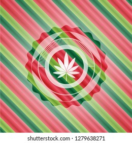 marijuana leaf icon inside christmas badge.