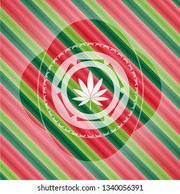 marijuana leaf icon inside christmas style badge..