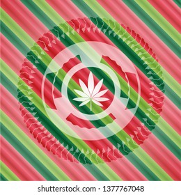 marijuana leaf icon inside christmas style emblem.