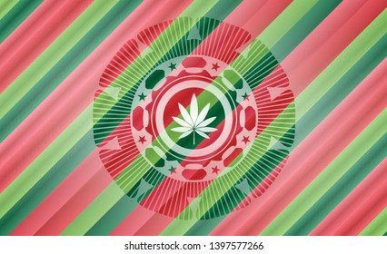 marijuana leaf icon inside christmas emblem background.