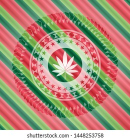 marijuana leaf icon inside christmas emblem background.