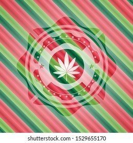 marijuana leaf icon inside christmas badge background.