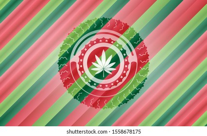 marijuana leaf icon inside christmas badge background.