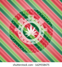 marijuana leaf icon inside christmas style badge..