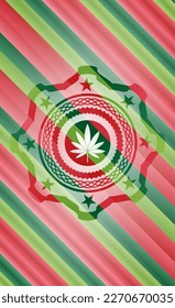ícono de la hoja de marihuana dentro del emblema de navidad. 