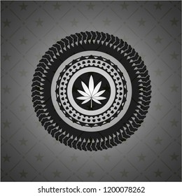 marijuana leaf icon inside dark emblem. Retro