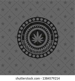 marijuana leaf icon inside dark badge or emblem