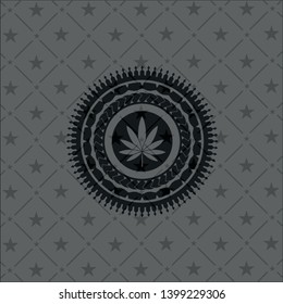 marijuana leaf icon inside dark emblem. Retro