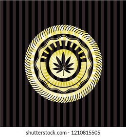 marijuana leaf icon inside gold badge or emblem
