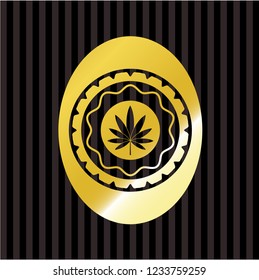 marijuana leaf icon inside gold badge