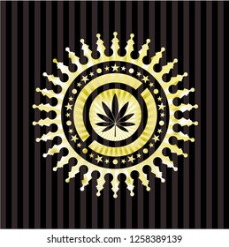 marijuana leaf icon inside gold shiny badge