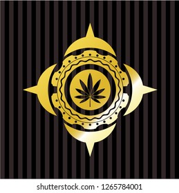 marijuana leaf icon inside gold emblem