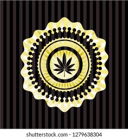 marijuana leaf icon inside gold shiny badge