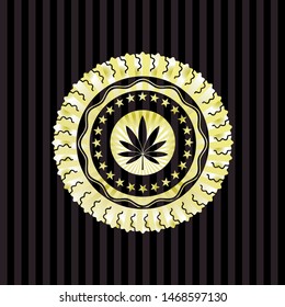 marijuana leaf icon inside gold badge or emblem
