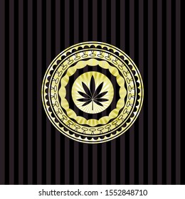 marijuana leaf icon inside gold badge