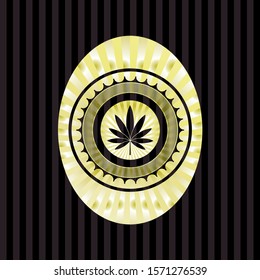 marijuana leaf icon inside gold badge
