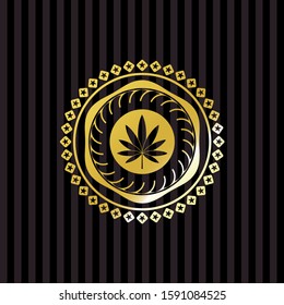 marijuana leaf icon inside gold emblem