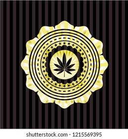 marijuana leaf icon inside golden emblem