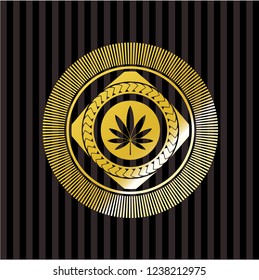 marijuana leaf icon inside golden badge or emblem