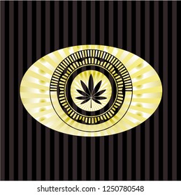 marijuana leaf icon inside golden badge