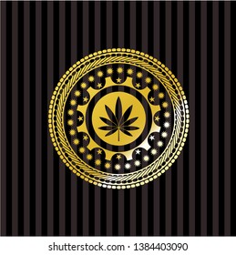 marijuana leaf icon inside golden emblem