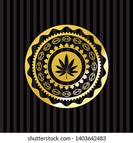 marijuana leaf icon inside golden emblem
