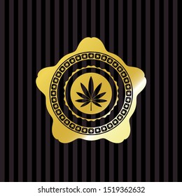 marijuana leaf icon inside golden emblem