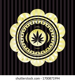 marijuana leaf icon inside golden badge or emblem