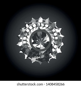 marijuana leaf icon inside grey camo emblem