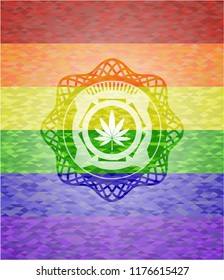 marijuana leaf icon inside lgbt colors emblem 