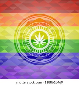 marijuana leaf icon inside lgbt colors emblem 