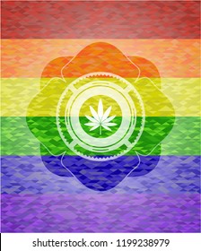 marijuana leaf icon inside lgbt colors emblem 