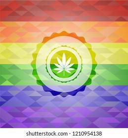 marijuana leaf icon inside lgbt colors emblem 