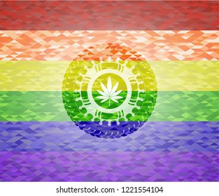marijuana leaf icon inside lgbt colors emblem 