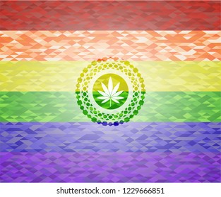 marijuana leaf icon inside lgbt colors emblem 