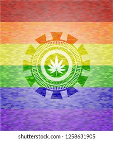 marijuana leaf icon inside lgbt colors emblem 